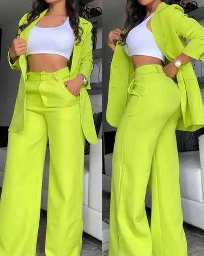 Women's Urban Suits 2025 Spring/Summer Latest Elegant Notched Collar Blazer Long sleeved Coat&Pocket Design Button Pants Set