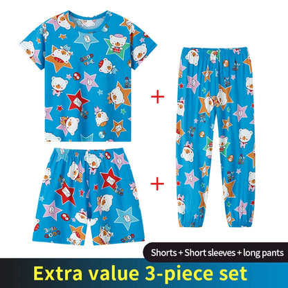 3 Piece Children's Summer Short-sleeved Pants And Shorts Three-piece Boy And Girl Comfortable Thin Air-conditioned Pajamas Set