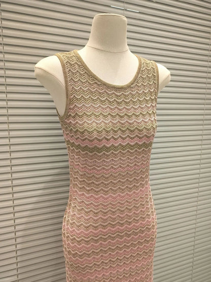 CHUJIE Women's Dress 2025 Spring/Summer New Design Gradually Changes Color, Fashion Elegant Slim Fit Round Neck Sleeveless Dress