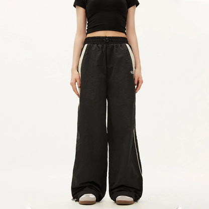 Women Casual Wide Leg Cargo Pants Drawstring Solid Streetwear Elastic Waist Sweatpants Loose Y2K Joggers Hip Hop Baggy Trousers