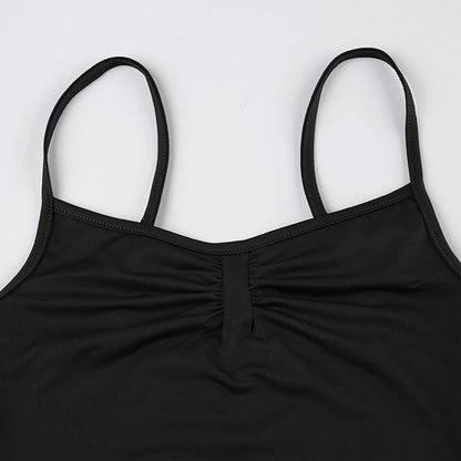 Sweetown Sleeveless Skinny Shirring Skinny Sexy Spaghetti Strap Bodysuit For Women Black Solid Simple Basic Vacation Camisole
