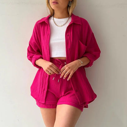 Solid Color Casual Loose Short Pants Sets For Women 2025 Elegant Summer Women's Two Pieces Suit Full Set Female Outfit Clothes