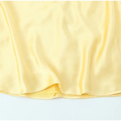 Yellow Elegant Stain Women's Sling Dress Sexy Backless Sleeveless V Neck High Waist Evening Gown Summer Chic Lady Partywear 2025