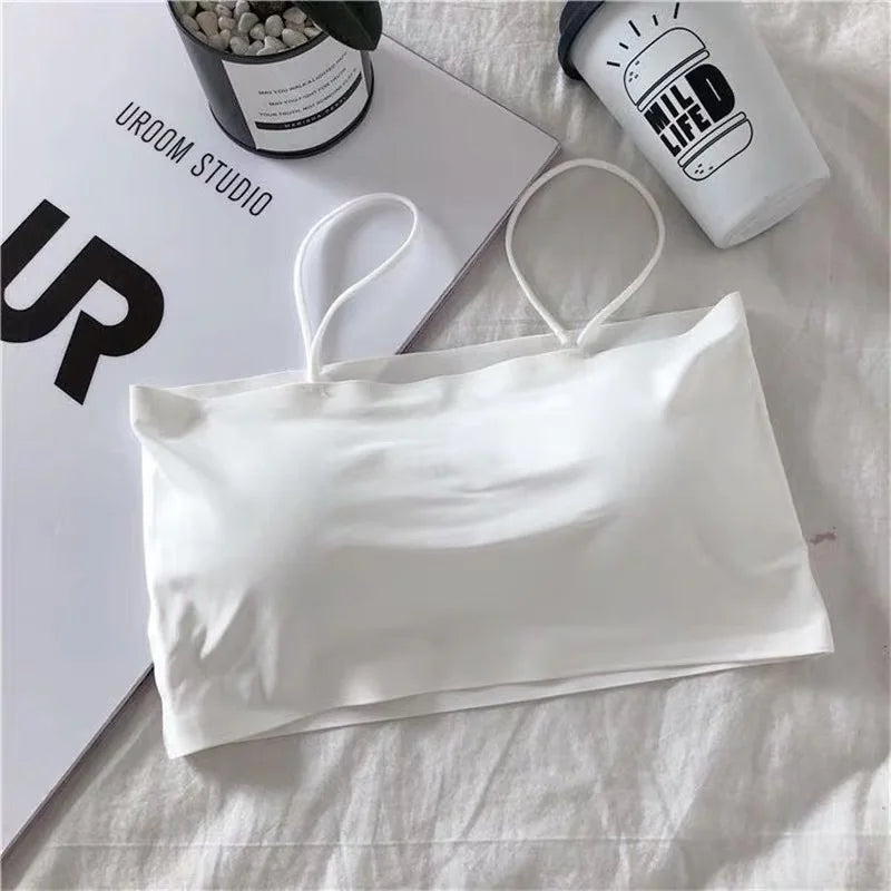 Top women Summer Sling Tube Top Sexy Bra Seamless Ice Silk Sexy sleeveless Tank Top Summer Camis Backless Camisole Crop top