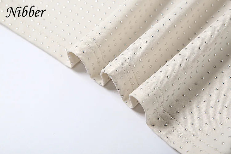 Nibber Glue Point Drills Solid Color Mini Dress Women Fashion Deep V-neck Strapless Dresses Female Trend Streetwear Clothing