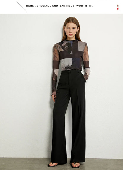 AMII Minimalism Long sleeve T-shirts for Women 2025 Spring New Bottoming Shirt Mesh Printing Inside Slim Trendy Tops 12421003