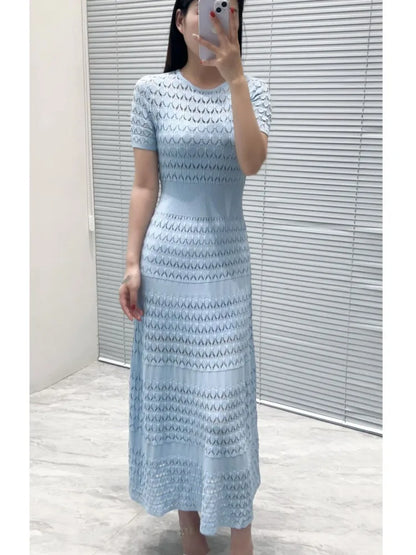 CHUJIE Women's 2025 Summer Lace Trim Dress Set - Round Neck Short Sleeve Midi Dress + Slip Dress 2 Piece Set (Rayon Nylon Blend)