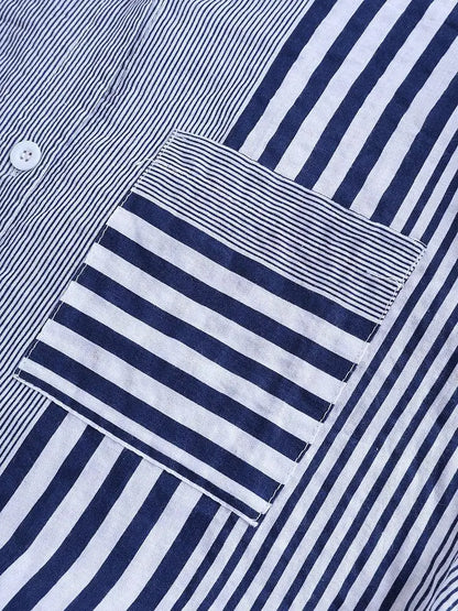 Women's Spring Fall Cotton Linen Long Sleeves Roll Up Striped Casual V Neck Button Down Shirts Blouses Collar Tunic Tops