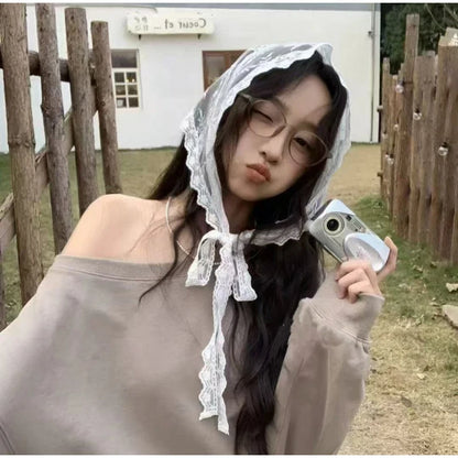 2 in 1 Triangle Short Skirt Half Skirt Butt Curtain Skirt Lace Trim Apron Soft Lace Stacked Ins Style Korean Spring Headscarf