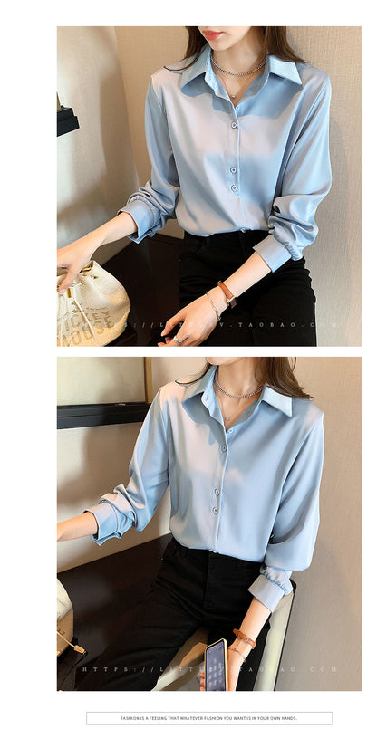 Spring Autumn Casual Chiffon Shirt Women Office Lady Shirts Fashion Female Long Sleeve Loose Solid Blouse Tops  S-4XL