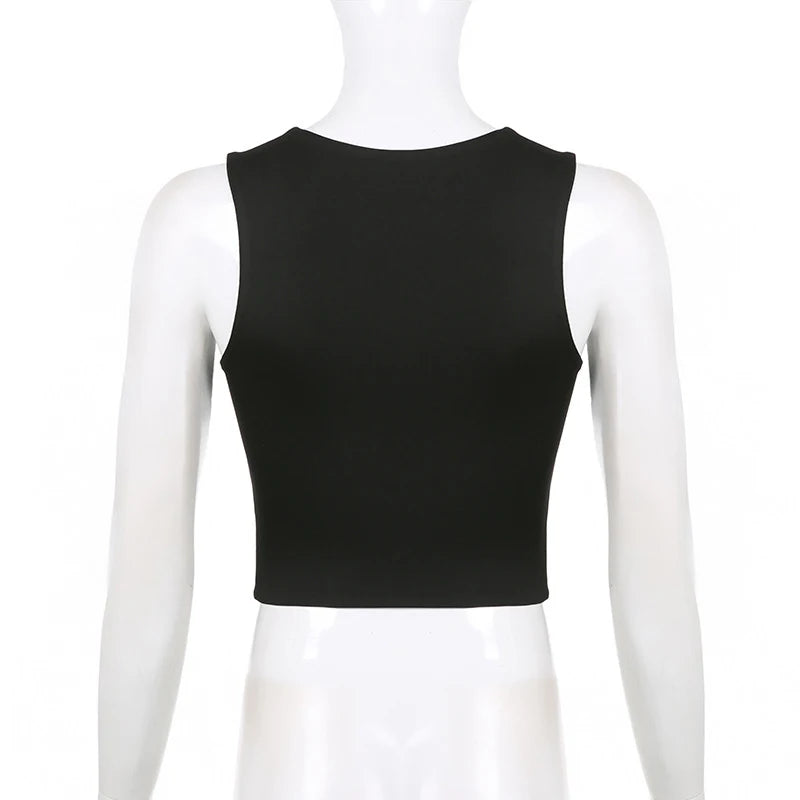 Sleeveless  Collar Crop Top Women Tank Tops Casual   Y2K  Summer 2024  Black T Shirts Sexy