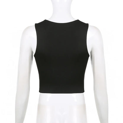 Sleeveless  Collar Crop Top Women Tank Tops Casual   Y2K  Summer 2024  Black T Shirts Sexy