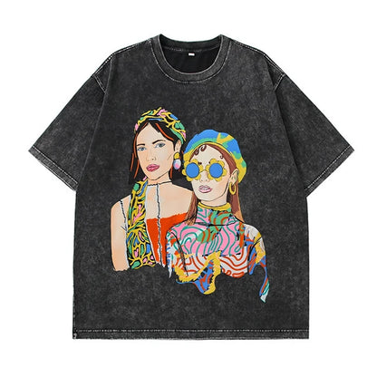 Cotton Washed T-shirt for Women New Attitude Fashion Leopard Prints Tops Loose O-Neck Oversized Short Sleeve Y2k Female Clothes