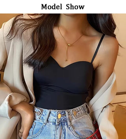 Hot Girls Thin Section Double Straps Solid Color Suspenders Inside Sport Vest Sexy Outer Wear Bottoming Slim Women Crop Tops Bra