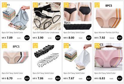 8pcs Women Panties Girl Plus Size Underwear High Waist Briefs Breathable Solid Color Soft Female Lingerie