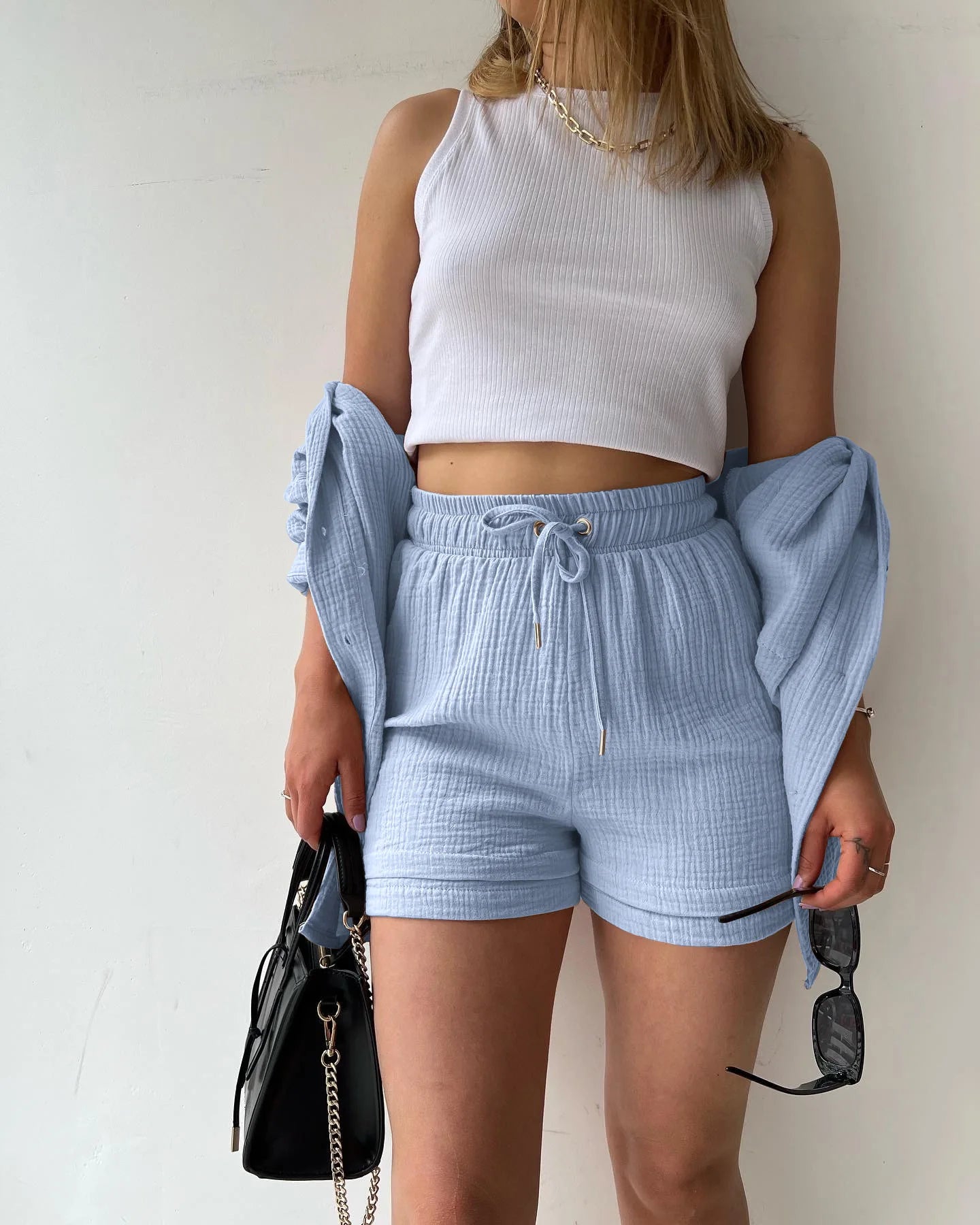 Solid Color Casual Loose Short Pants Sets For Women 2025 Elegant Summer Women's Two Pieces Suit Full Set Female Outfit Clothes