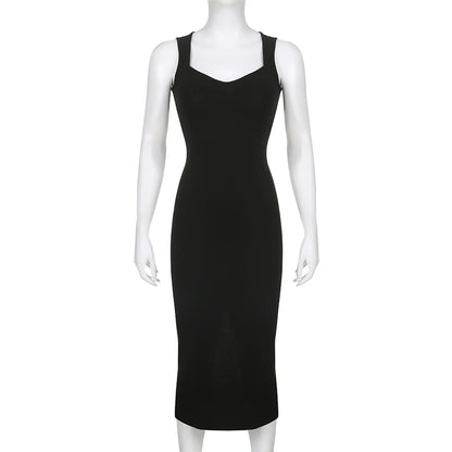 CIBBAR Basic Knit Long Dress Korean Fashion Square Collar Sleeveless Women's Dresses Summer Casual Y2k Vintage All-match Outfits
