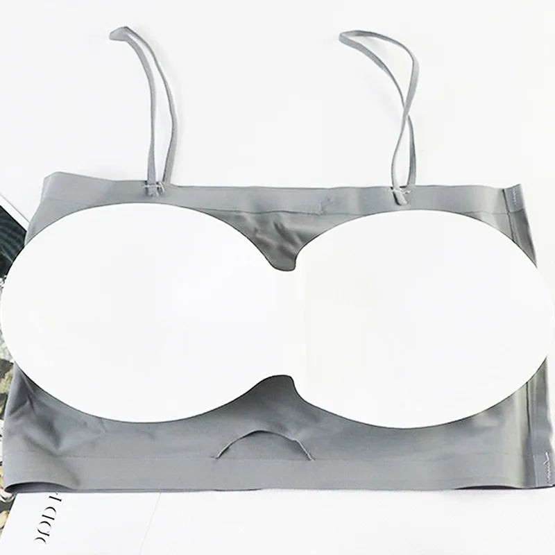 Top women Summer Sling Tube Top Sexy Bra Seamless Ice Silk Sexy sleeveless Tank Top Summer Camis Backless Camisole Crop top