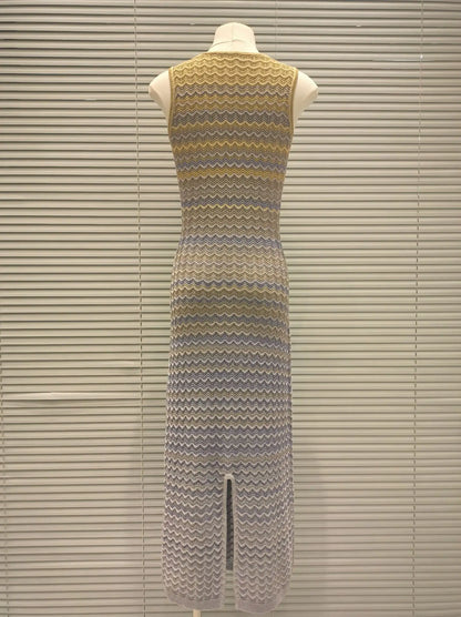 CHUJIE Women's Dress 2025 Spring/Summer New Design Gradually Changes Color, Fashion Elegant Slim Fit Round Neck Sleeveless Dress