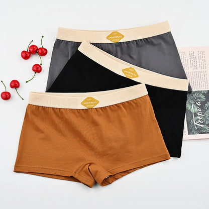 3PCS/Pack 100% Cotton Multicolor Solid Women's Boxer Knit Breathable Panties Underwear Soft High Elastic Mid-rise Thin Boyshorts