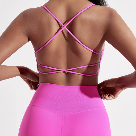 Solid Color Gym Yoga Underwear Women Cross Back Straps Fitness Bra High Strength Tight Sport Top Comprehensive  With Chest Pad