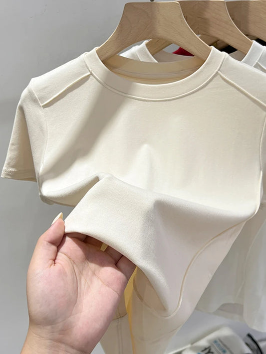 AOSSVIAO 2025 Summer white T-shirt Cotton female short-sleeved student versatile loose half-sleeve t-shirt Harajuku top trend