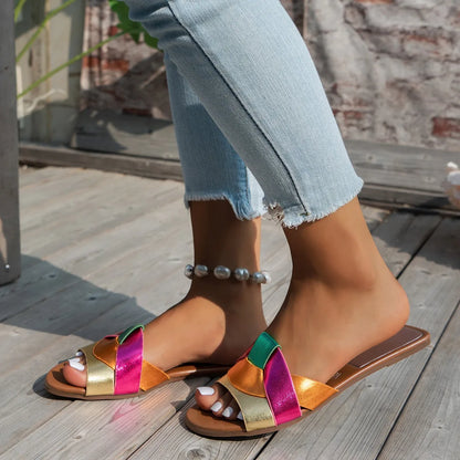 Luxury Designer Women Sandals 2025 New Woven with Comfortable Women's Sandals Casual Bottom Summer Flat Woman Slippers