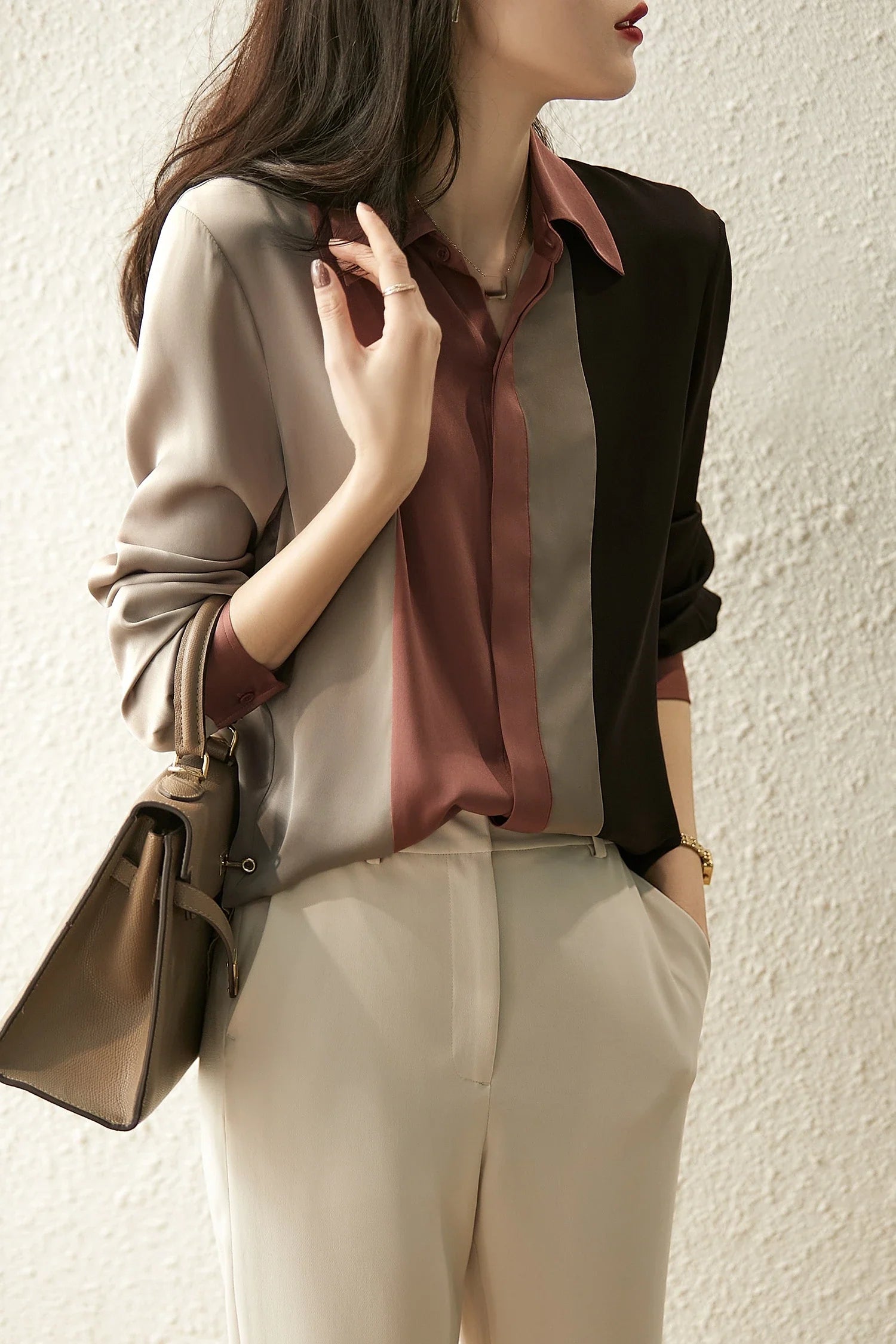 Women Satin Button Blouse