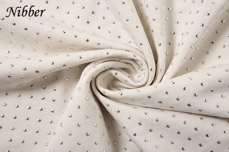 Nibber Glue Point Drills Solid Color Mini Dress Women Fashion Deep V-neck Strapless Dresses Female Trend Streetwear Clothing