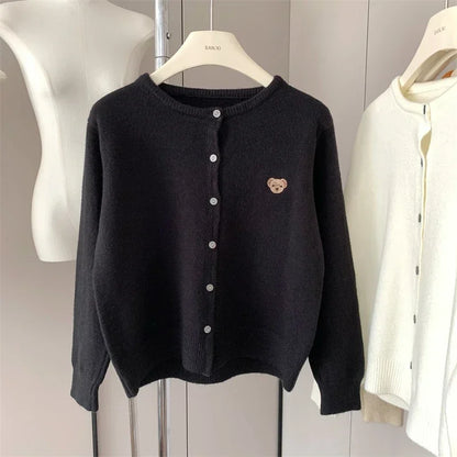 Yaminiya Autumn 2024 O-Neck Knit Sweater Sweet Cartoon Embroidery Casual Tops Japanese Fashion Single Breasted Cardigan Harajuku