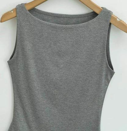 Women Double Layer Boat Neck Soft Slinky Tank Top