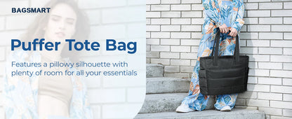 BAGSMART The Bubble Tote Bag Cotton Padded Female Quilting Puffy Shoulder Shopper Purse Simple Daily Handbag Women's Bags