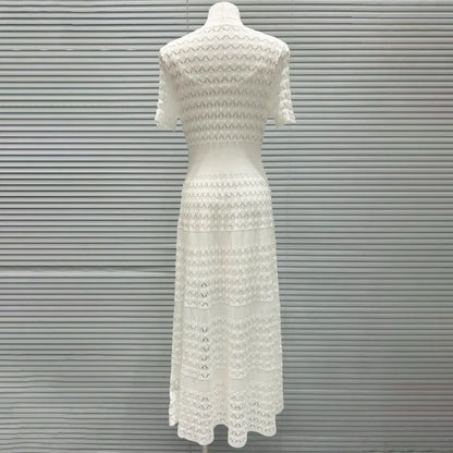 CHUJIE Women's 2025 Summer Lace Trim Dress Set - Round Neck Short Sleeve Midi Dress + Slip Dress 2 Piece Set (Rayon Nylon Blend)