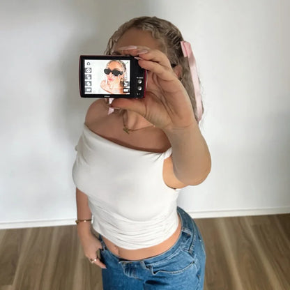 Simple Basic Casual Summer Tank Top Sleeveless Solid Color Off Shoulder Side Ruched Crop Tops Vestidos Spring Women T S