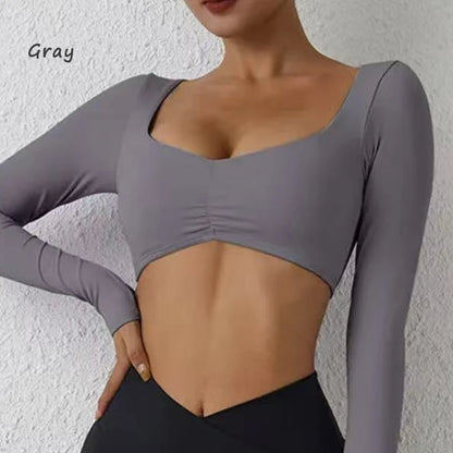 DIAS FIT JOY Nylon Gym Top Yoga long sleeved T-shirt tight pleated sports top women's waist tight yoga top