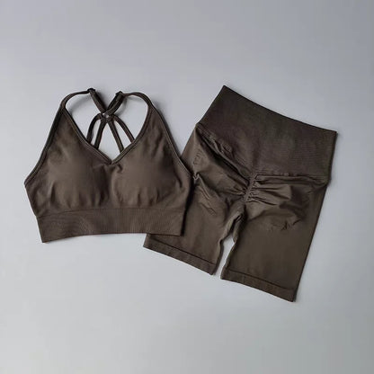 2 Pcs Yoga Sets Women High Waist Workout Outfits Gym Wear Gym Clothing Sports Suits Fitness Tracksuit Sportswear Shorts Suit