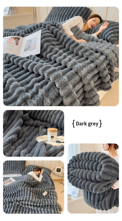 Light luxury Multifunctional Solid Color Rabbit Velvet Blanket Winter Thick Warm Flannel Used For Bedroom Living Room Blanket
