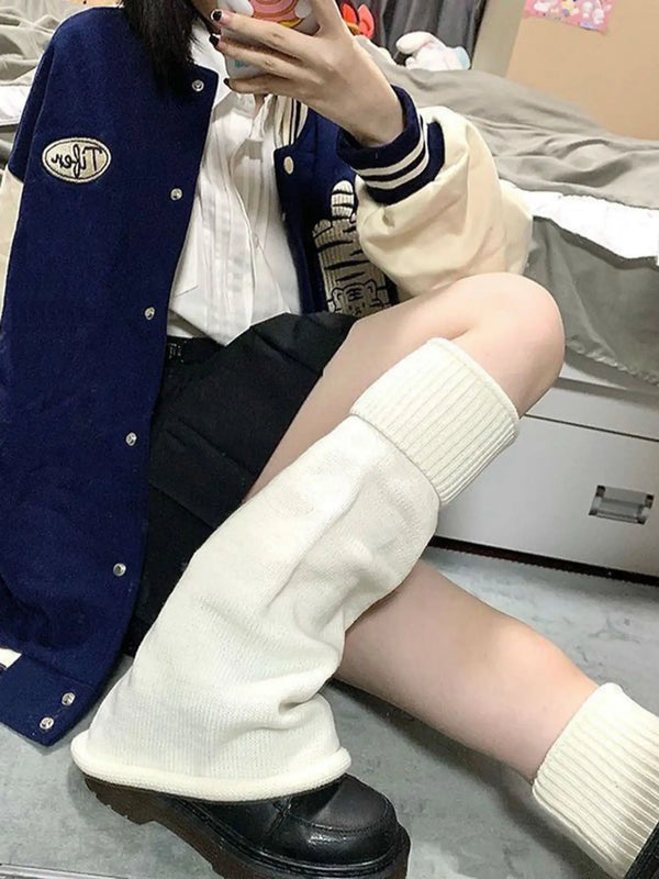 1 pair of Lolita solid color sock sleeves for autumn and winter warmth JK wide leg stockings, Y2K sock sleeves