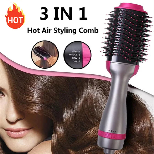 2025 New 3-in-1 Hot Air Comb Fluffy Comb Without Damaging Hair Dry And Wet Roll Straight Dual-Use Negative Ion Styling Comb