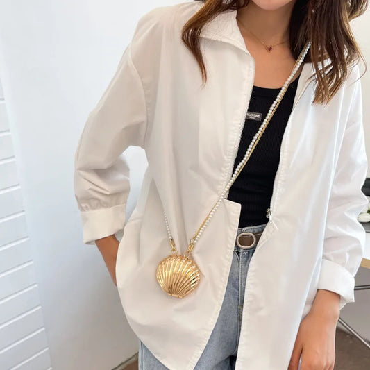 2025 New Summer Lipstick Bags for Women Fashion Pearl Mini Purse Crossbody Bag High Quality Gold Shell Bag Designer Shoulder Bag