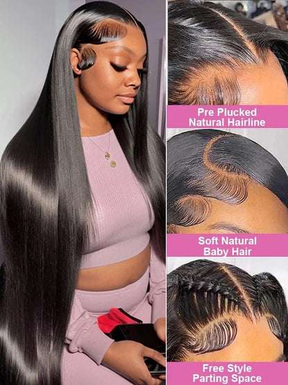 40 46 Inch 13x4 13x6 HD Transparent Bone Straight Lace Front Wigs 220 Density Brazilian Human Hair Wigs For Women