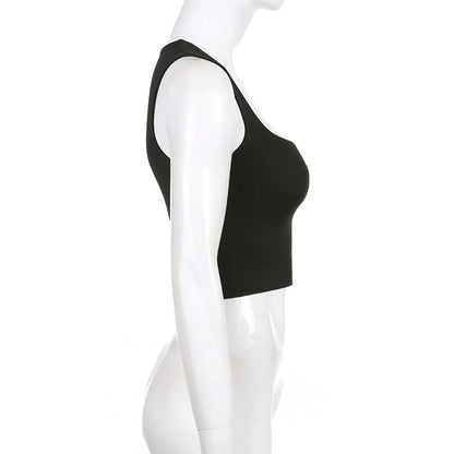 Sleeveless  Collar Crop Top Women Tank Tops Casual   Y2K  Summer 2024  Black T Shirts Sexy