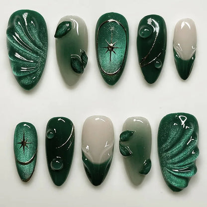 24Pcs False Nails Spicy Girl Silver Bow with Diamond Fake Nails with Glue Almond Press on Nails Black Cool Y2k Almond Nail Set
