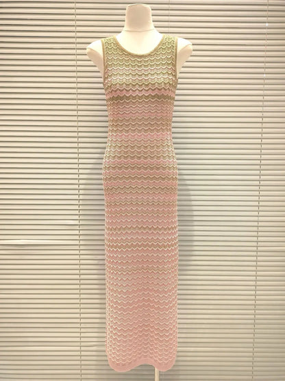 CHUJIE Women's Dress 2025 Spring/Summer New Design Gradually Changes Color, Fashion Elegant Slim Fit Round Neck Sleeveless Dress