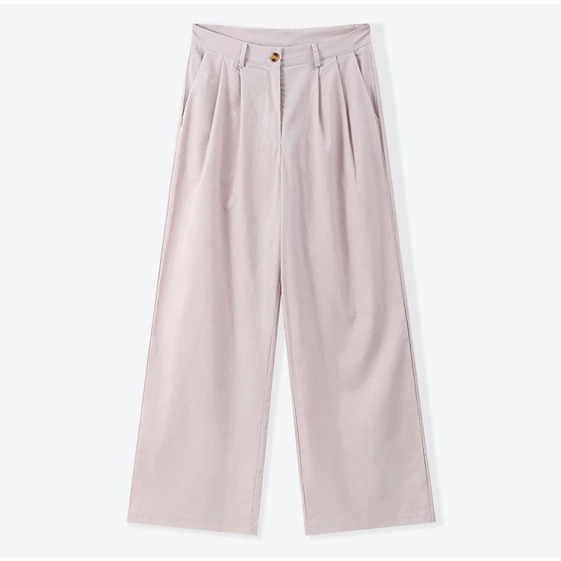 Women Classic Solid Wide Leg Pants Suits Summer Fashion V-neck One Button Loose Blouse Sets Casual Female Daily Streetwear 2025
