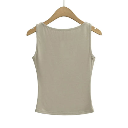 Women Double Layer Boat Neck Soft Slinky Tank Top