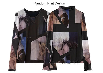 AMII Minimalism Long sleeve T-shirts for Women 2025 Spring New Bottoming Shirt Mesh Printing Inside Slim Trendy Tops 12421003