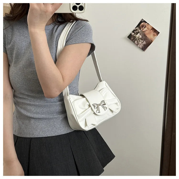 Trendy Bow Shoulder Bag Handbag Casual Underarm Bag Daily Commuting Bags PU Leather Lady Banquet Bag Business Women's Bags