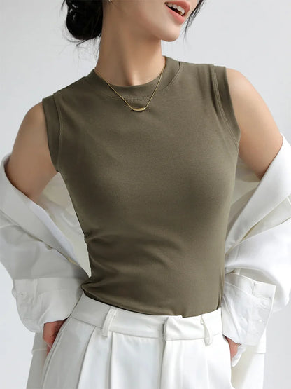 Camisole Vest for Women  Round Neck Colourful Basic Sleeveless Undershirt Tops Tees with Coverage for Side Cleavage