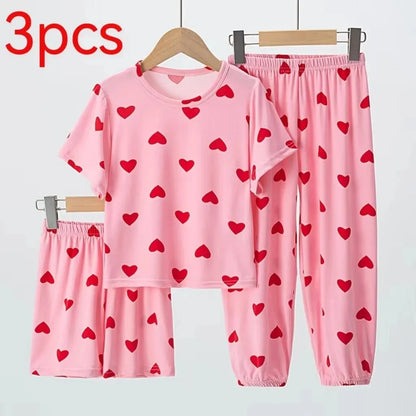 3 Piece Children's Summer Short-sleeved Pants And Shorts Three-piece Boy And Girl Comfortable Thin Air-conditioned Pajamas Set
